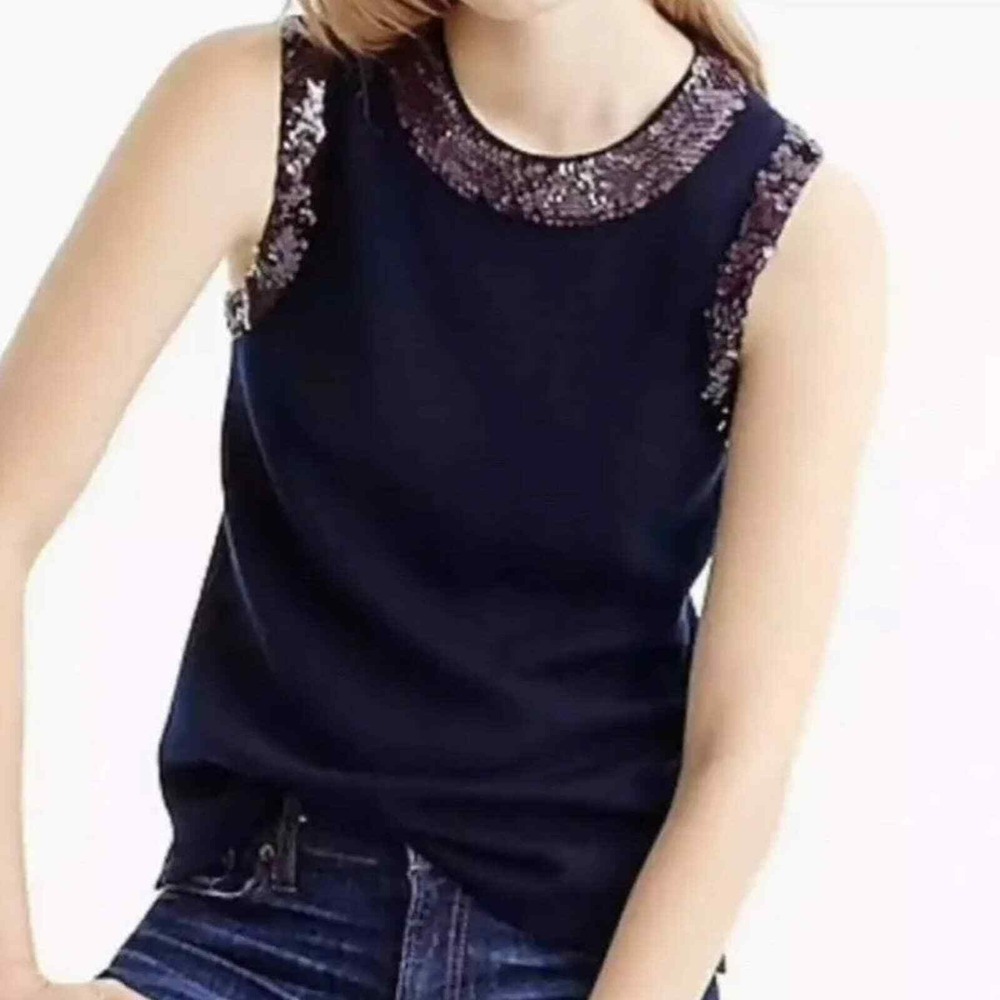 J.Crew Sequin Shell‎ Merino Wool Sweater Sequin Detail Top Size Small